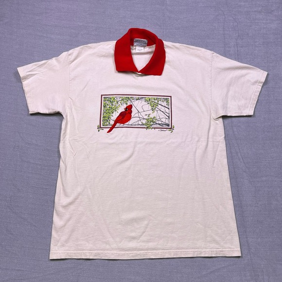 Lee Tops - Vintage Lee Total Cotton Cardinal‎ Bird Graphic Polo Shirt Women Sz L Red Collar